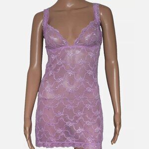 BARE LUXURY Pink Lace Adjustable Straps Eye-And-Hook Closure Lingerie Babydoll M